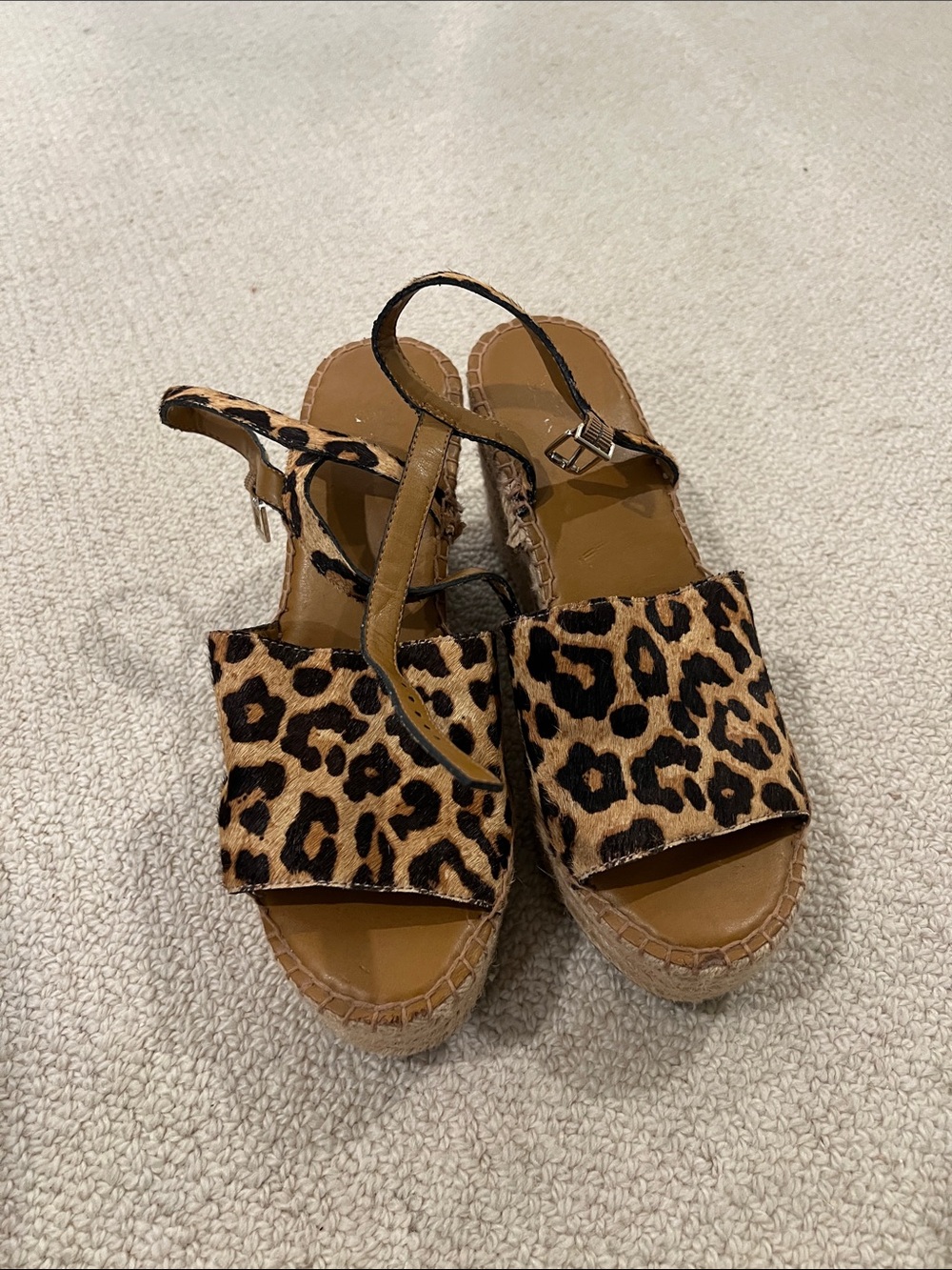 Leopard Print Espadrille Wedge Sandals - Tan/Black